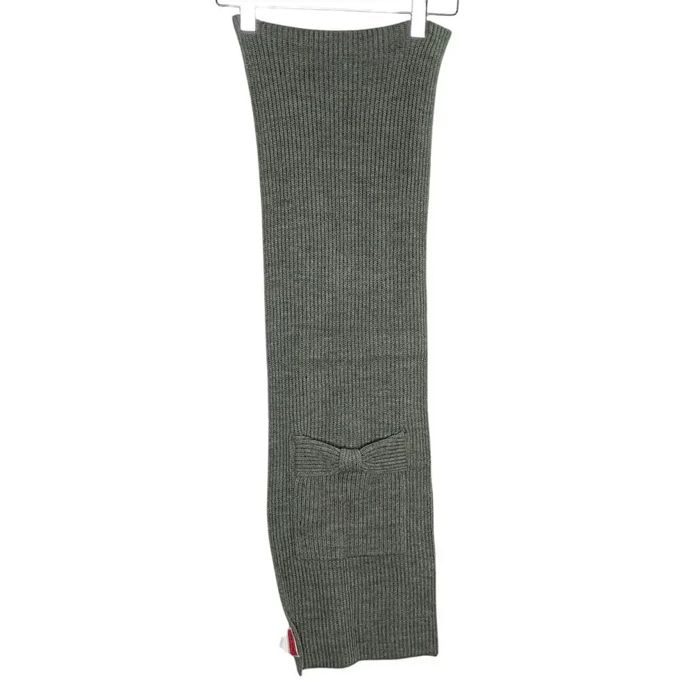 Kate Spade New York OS Gray Half Bow Knit Scarf Ribbed Preppy Pockets Designer